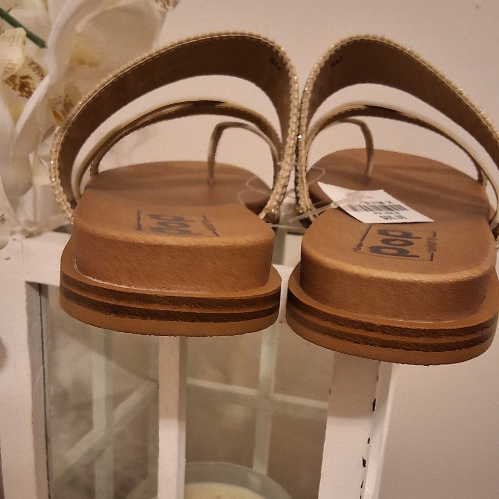 Pop Women's NWT, 8 Medium,Tan and Gold Sandals - Picture 5 of 9